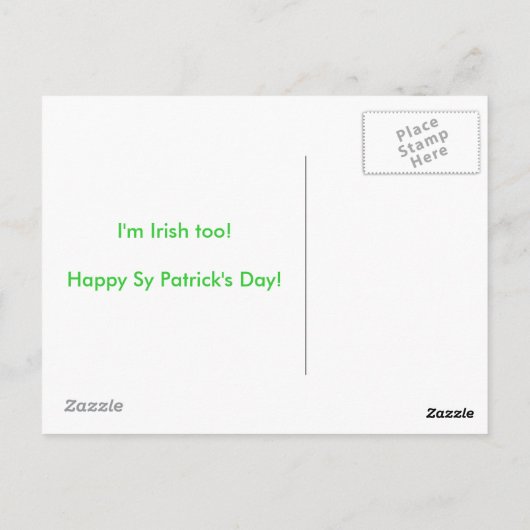 Küss mich... Ich bin Irin. Postkarte (Rückseite)