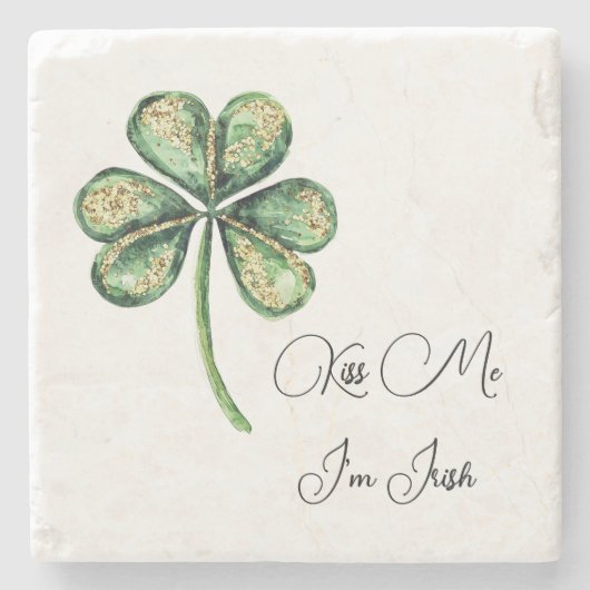 Küss mich, ich bin irisch Kleeblatt St. Patrick's Steinuntersetzer (Vorderseite)