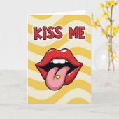 Küss mich Lippen Pop Art Fun Karte (Gelbe Blume)