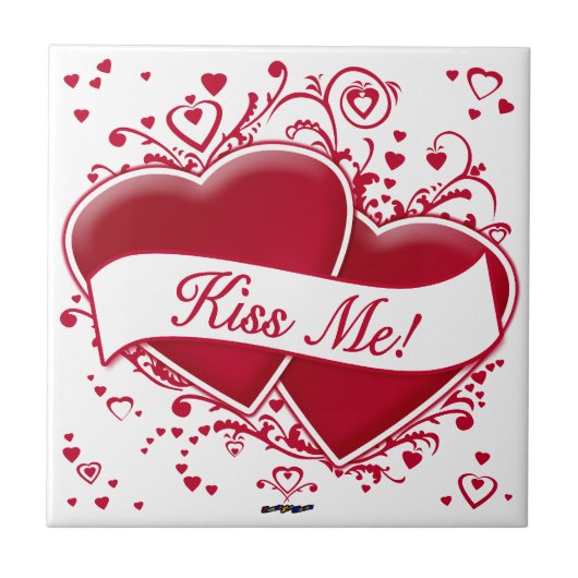 Küss mich! Rote Herzen Fliese (Vorderseite)