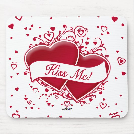 Küss mich! Rote Herzen Mousepad (Vorne)