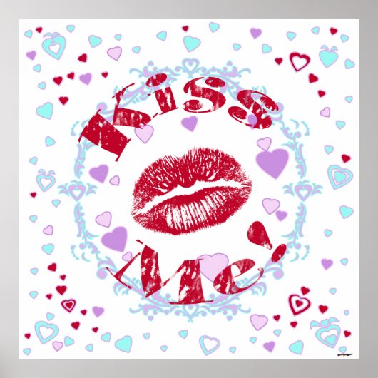 Küss mich! Rote Lippen mit Herz Poster (Vorne)