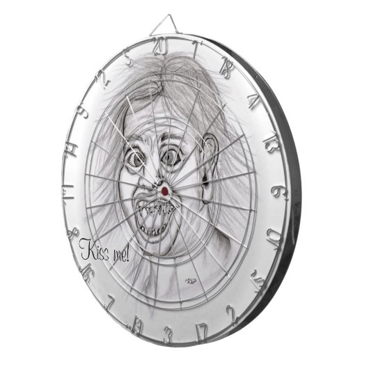 Küss mich! Stift gezeichnet Schwarzweißdesign Dartscheibe (Vorderseite rechts)