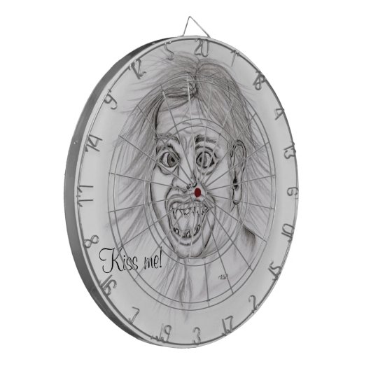 Küss mich! Stift gezeichnet Schwarzweißdesign Dartscheibe (Vorderseite Links)