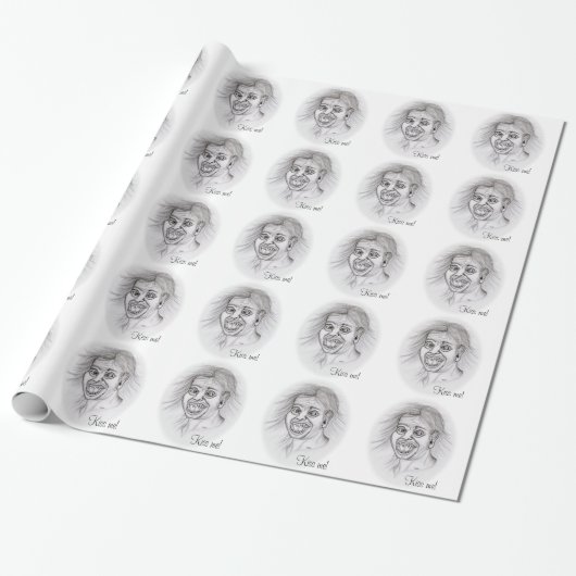Küss mich! Stift gezeichnet Schwarzweißdesign Geschenkpapier (Ungerollt)