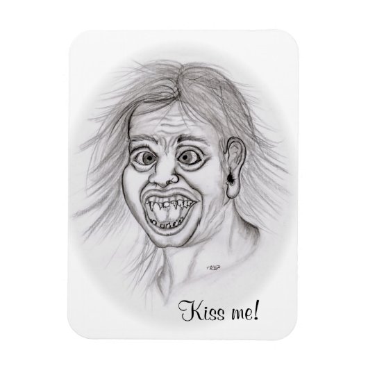 Küss mich! Stift gezeichnet Schwarzweißdesign Magnet (Vertikal)