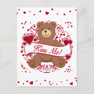 Küss mich! Teddybär zum Valentinstag Feiertagspostkarte