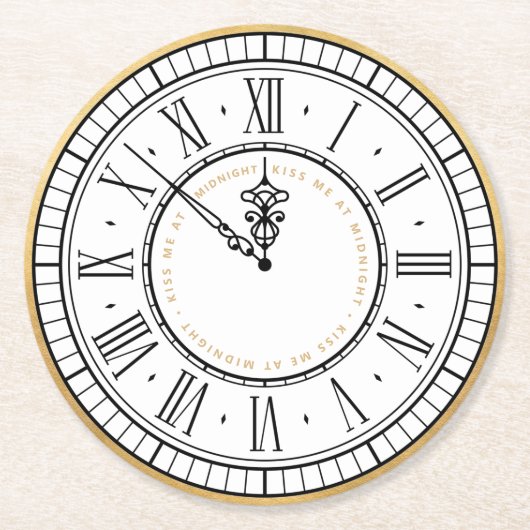 Küss mich um Mitternacht, New Years Clock Runder Pappuntersetzer (Vorderseite)