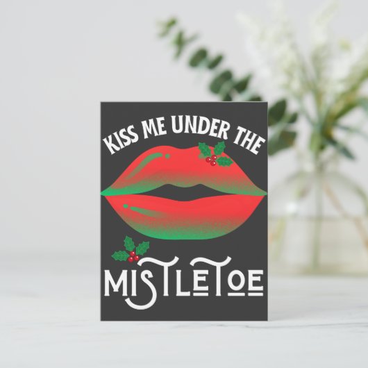 Küss mich unter dem Mistletoe Funny Ugly Weihnacht Postkarte (Stehend Vorderseite)