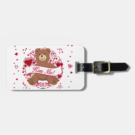 Küss mich! Valentinstag Teddybär Gepäckanhänger (Vorderseite horizontal)