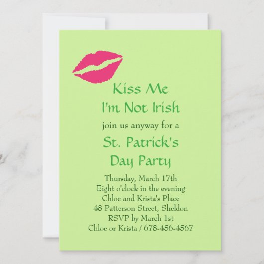 Küss mir, ich bin keine irische Party Einladung (Vorderseite)
