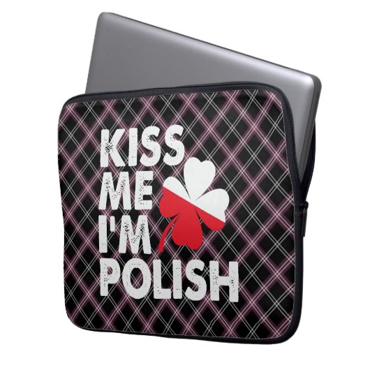 Kuss mir Ich bin Polnischer Funny St Patricks Day Laptopschutzhülle (Vorderseite Links)