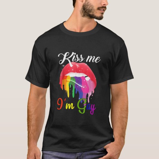 Küss mir, ich bin schwule LGBT-Pride-Regenbogenlip T-Shirt (Vorderseite)