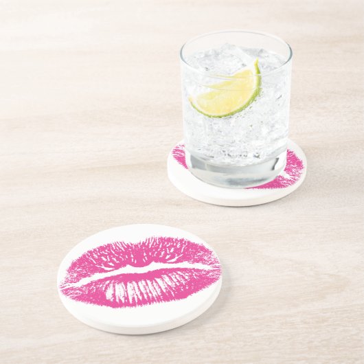 Kuss, rosa Lippen Untersetzer (Seite)