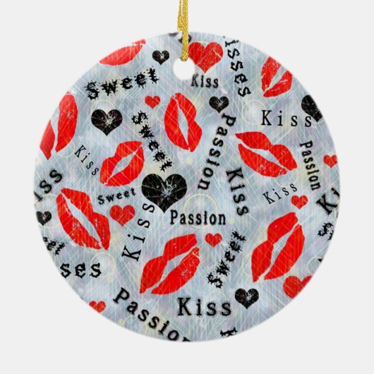 Kuss, rote Lippen. Keramik Ornament (Hinten)