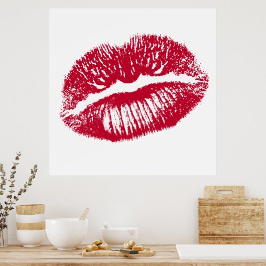 Kuss, rote Lippen Poster (Küche)