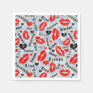 Kuss, rote Lippen. Serviette