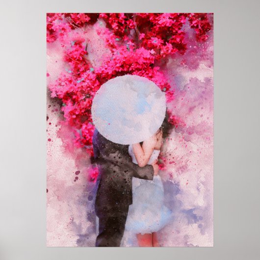 küss umbrella florale Aquarellbilder Poster (Vorne)