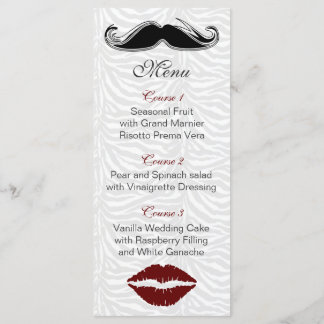 Kuss und Schnurrbart Zebrastreifen Hochzeitsmenü Menükarte
