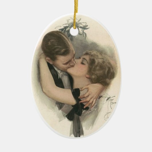 Kuss unter dem Mistleton Keramik Ornament (Vorne)