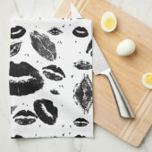 Küsse überall (Schwarz und Weiß) Küchentuch (Viertel Falte)