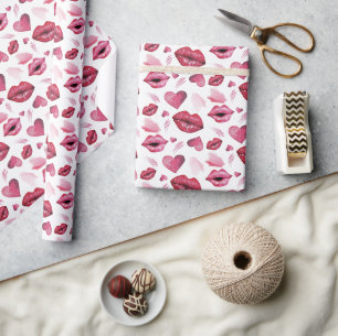Küsse und Herzen Muster Wasserfarbe Geschenkpapier