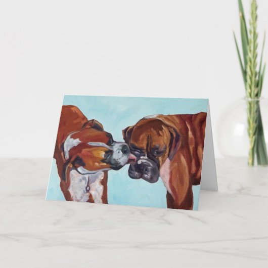 Küssen Boxer Dogs Fine Art Grußkarte Karte (Vorderseite)