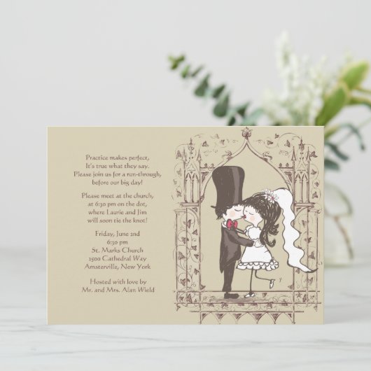 Küssen Couple Probe Dinner Einladung (Stehend Vorderseite)