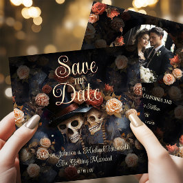 Küssen der gotischen Skelettkarte Save the Date