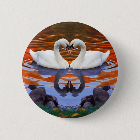Küssen der Schwäne in der Liebe, Herz-Form-Hälse Button (Vorderseite)
