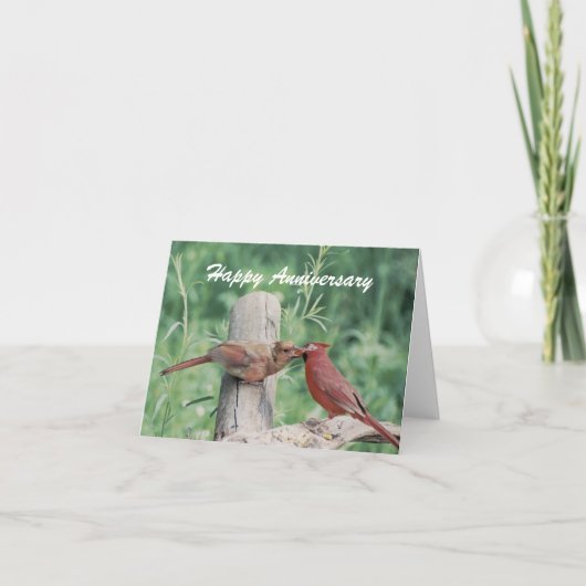 Küssen des Kardinals-glücklichen Jahrestages Karte (Vorderseite)