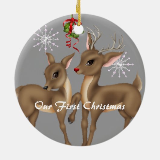 Küssen des Rens; Verheiratet unser erstes Keramik Ornament (Hinten)