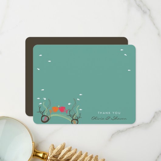 Küssen Fische und Korallen Meer Strand Hochzeit Dankeskarte (Vorderseite/Rückseite Beispiel)