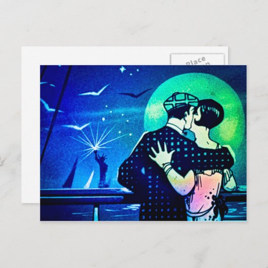 Küssen im Mondschein an der Freiheitsstatue Postkarte (Vorne/Hinten)