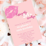 Küssen meiner 20er Goodbye Blush Pink 30. Geburtst Einladung<br><div class="desc">Küssen meine 20er Goodbye Blush Pink 30th Birthday Einladung - Einfache und niedliche 30. Geburtstagseinladung für sie. Mit einem rosa Kissmark,  Script-Schriftart in dunkelrosa und weiß. Bearbeiten Sie diese Einladungs-Vorlage zum 30. Geburtstag mit Ihren eigenen Veranstaltungsdetails. Verfügbar als sofortiger digitaler Download.</div>