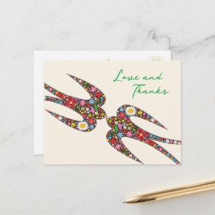 Küssen Schwalben Frühlingsblumen Hochzeit Danke Postkarte