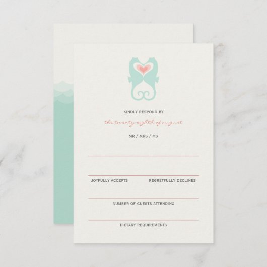 Küssen Seepferde Liebe Hearts Beach Hochzeit UAWG RSVP Karte (Vorne/Hinten)