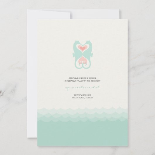 Küssen Seepferde Liebe Hearts Beach Summer Wedding Einladung (Rückseite)