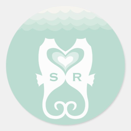 Küssen Seepferde Liebe Hearts Beach Summer Wedding Runder Aufkleber (Vorderseite)