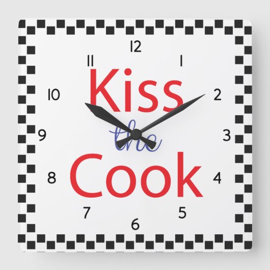 Küssen Sie den Koch Quadratische Wanduhr (Vorderseite)