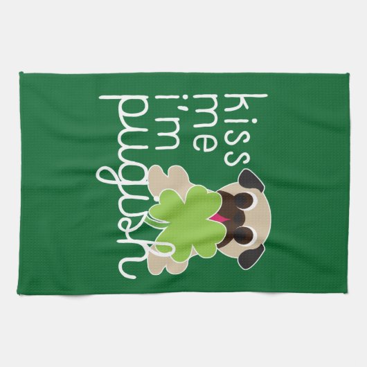 Küssen Sie mich, den ich Pugish St Patrick Küchentuch (Horizontal)
