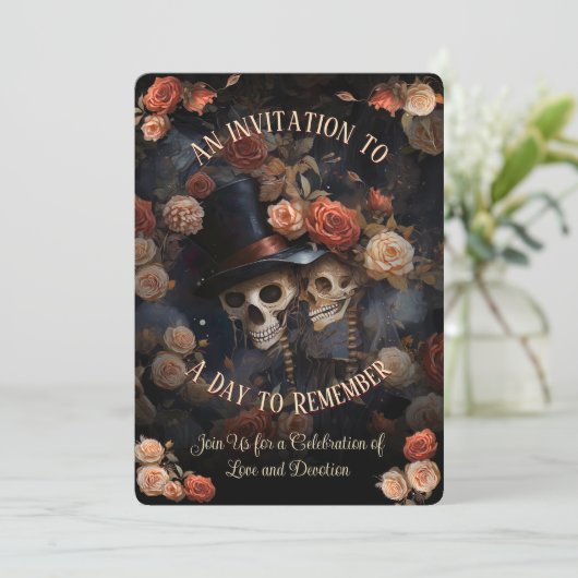 Küssen Skelette UAWG Gothic Wedding Einladung (Stehend Vorderseite)