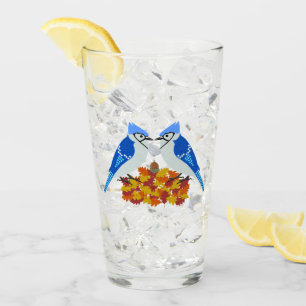 Küssen von blauen Jay Hochzeit im Herbst Glas