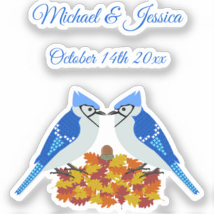Küssen von blauen Jay Hochzeit im Herbst nach Maß Aufkleber