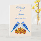 Küssen von blauen Jay Hochzeit im Herbst nach Maß Karte (Gelbe Blume)