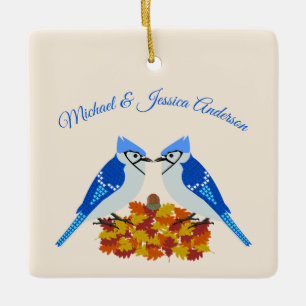 Küssen von blauen Jay Hochzeit im Herbst nach Maß Keramikornament
