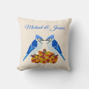 Küssen von blauen Jay Hochzeit im Herbst nach Maß Kissen