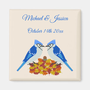 Küssen von blauen Jay Hochzeit im Herbst nach Maß Magnet