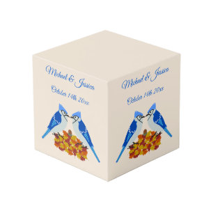 Küssen von Blue Jay Hochzeit im Herbst Custom Foto Würfel