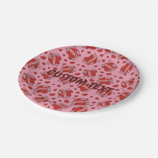 Küssen von Comic Sound Effect Pattern Pappteller (Schrägansicht)